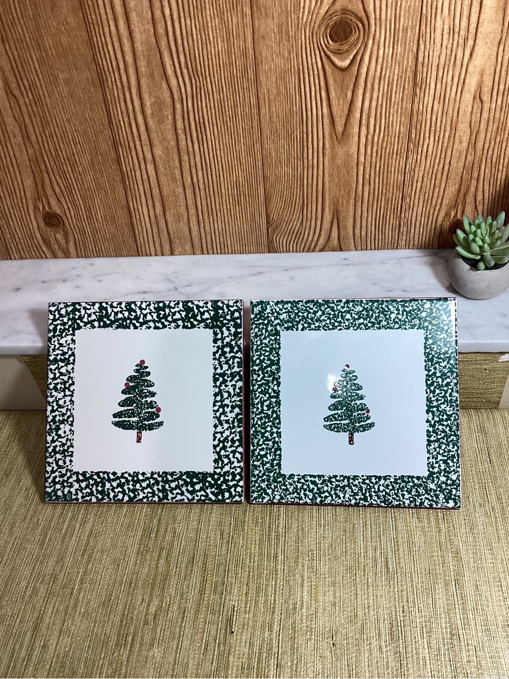 Furio Set of 2 Holiday Tree Decorative Tile Trivets Made in Italy